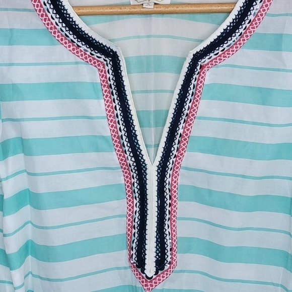 Mud Pie Mint Green White Striped Tunic with Embroidery Sequin Detail Size Small - Picture 2 of 6